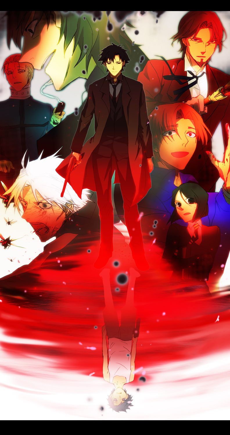 kotomine kirei, waver velvet, emiya kiritsugu, matou kariya, tohsaka tokiomi, and 2 more (fate and 1 more) drawn by aonome