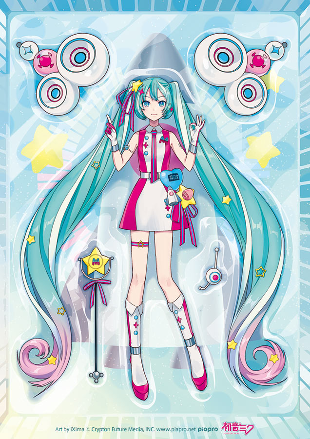 hatsune miku and magical mirai miku (vocaloid and 1 more) drawn by ixima