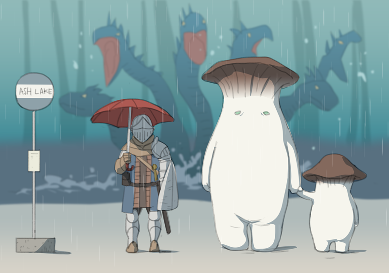 chosen undead, mushroom parent, mushroom child, and hydra (dark souls and 2 more) drawn by gb_(doubleleaf)