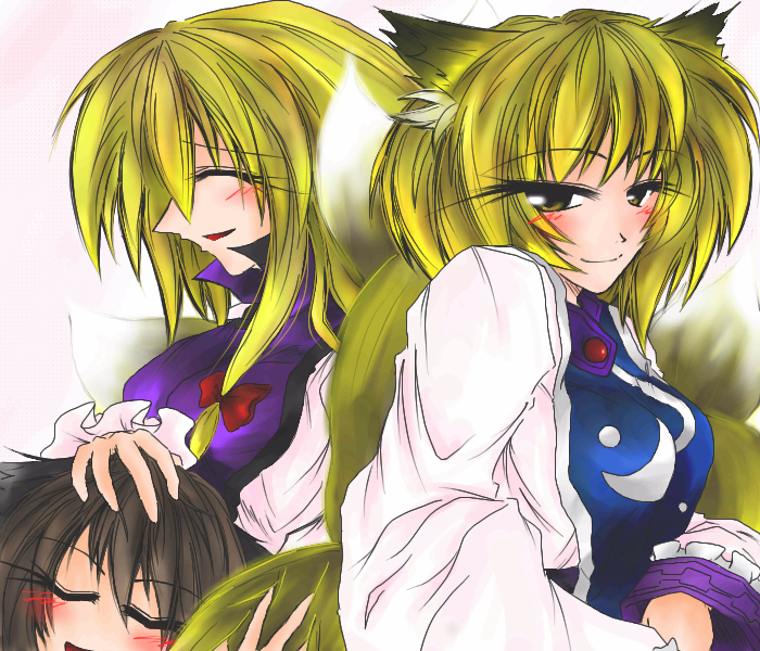 yakumo yukari, yakumo ran, and chen (touhou) drawn by aiba_kinoko_(aozora)