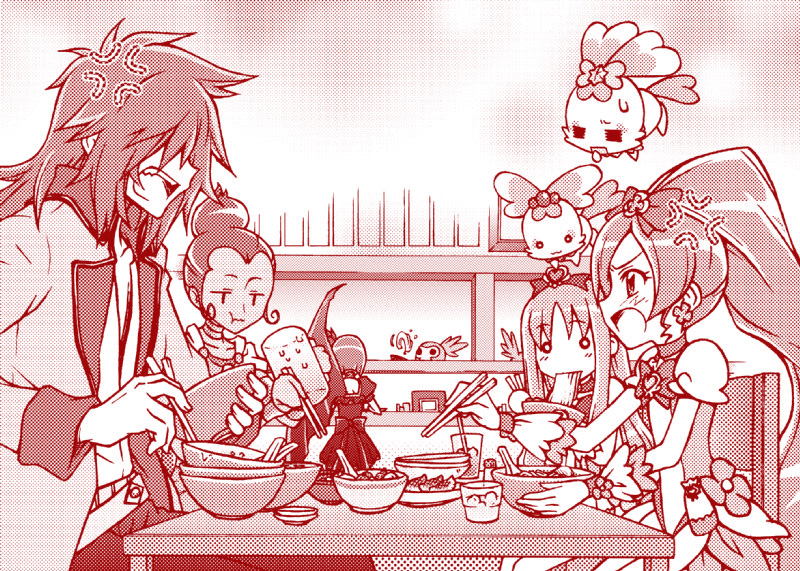 kurumi erika, hanasaki tsubomi, cure marine, cure blossom, dark precure, and 6 more (precure and 1 more) drawn by zururi