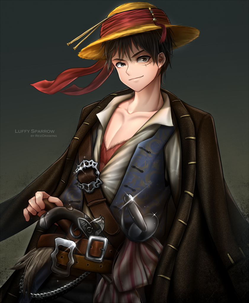 monkey d. luffy and jack sparrow (one piece and 1 more) drawn by reizdrawing