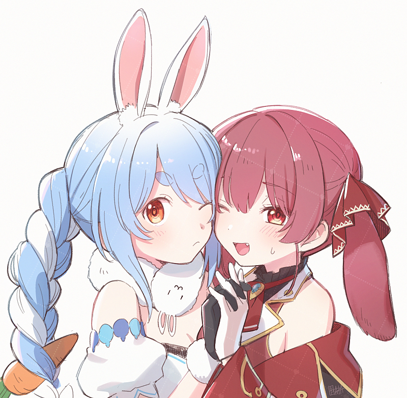 houshou marine, usada pekora, and don-chan (hololive) drawn by a-ka