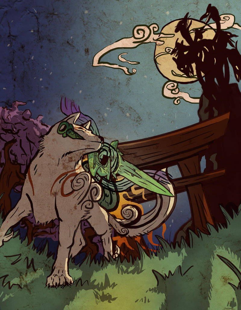 amaterasu and yamata no orochi (ookami) drawn by amanda_mcneil