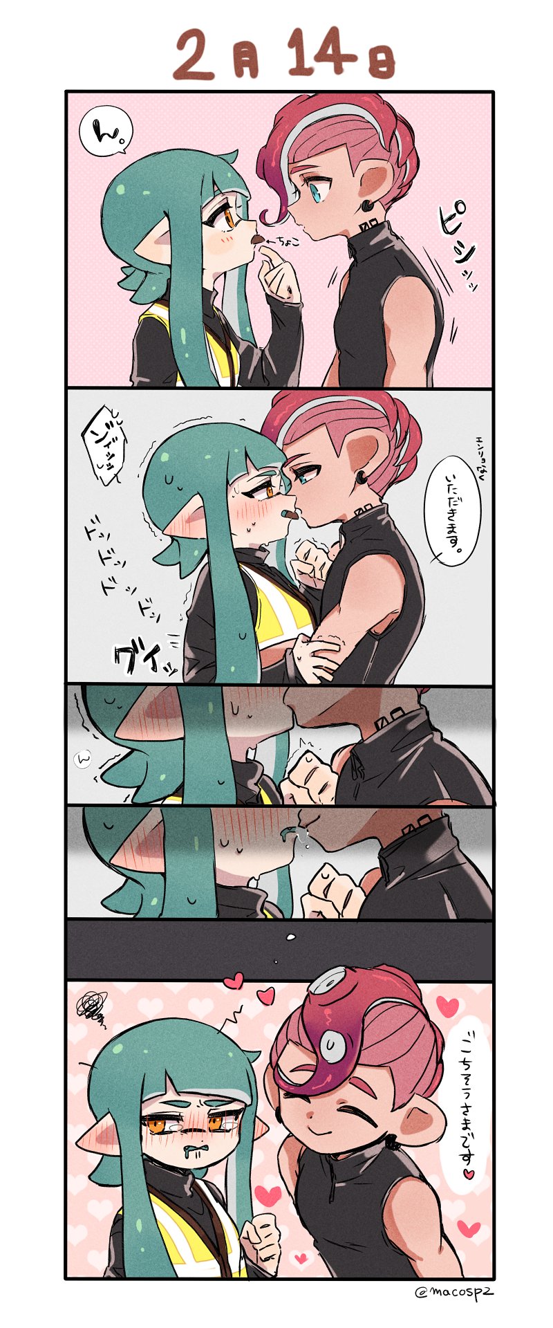 inkling player character, inkling girl, octoling player character, agent 8, octoling boy, and 1 more (splatoon and 1 more) drawn by maco_spl