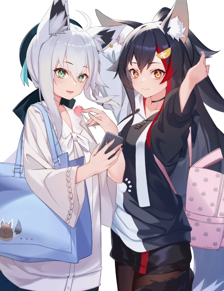 shirakami fubuki, ookami mio, and oruyanke (hololive) drawn by ninsaki_(9saki)