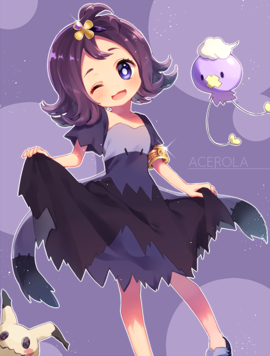 mimikyu, acerola, and drifloon (pokemon and 1 more) drawn by komachi_pochi