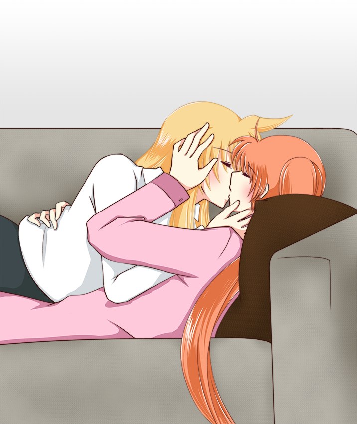 fate testarossa and takamachi nanoha (lyrical nanoha and 1 more) drawn by watercolormark