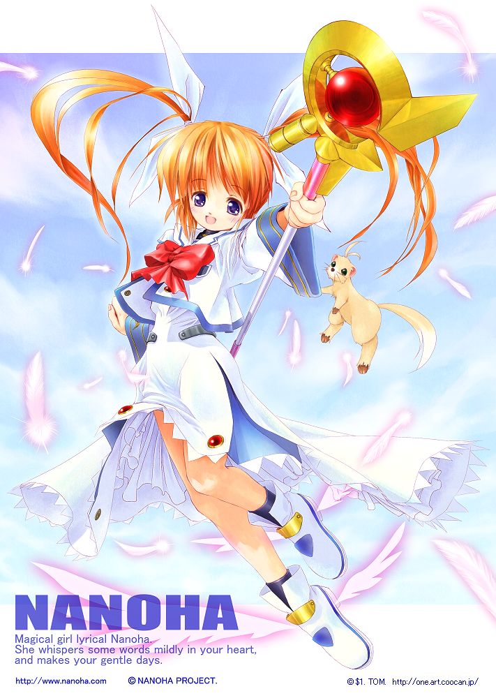 takamachi nanoha, raising heart, and yuuno scrya (lyrical nanoha and 1 more) drawn by tom_(1art.)