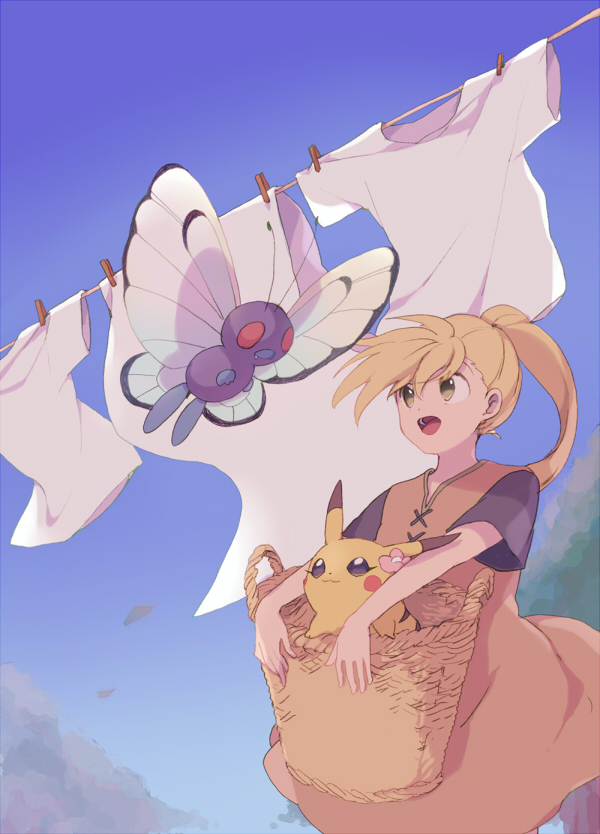 pikachu, yellow, butterfree, and chuchu (pokemon and 1 more) drawn by yui_ko