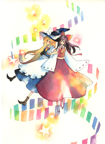 hakurei reimu and kirisame marisa (touhou) drawn by tsuru_(680597)
