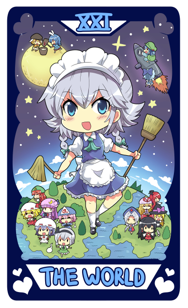 hakurei reimu, kirisame marisa, remilia scarlet, flandre scarlet, izayoi sakuya, and 11 more (touhou) drawn by colonel_aki
