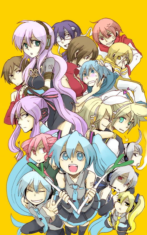 hatsune miku, kagamine rin, kagamine len, megurine luka, kasane teto, and 11 more (vocaloid and 1 more) drawn by sachirika