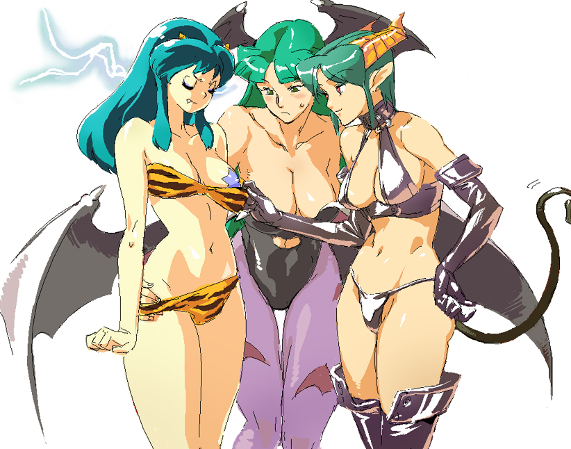 morrigan aensland, lum, and carrera (darkstalkers and 3 more) drawn by o/p.com