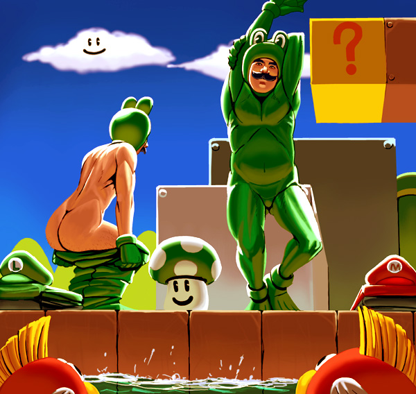 mario, luigi, and cheep cheep (mario and 1 more) drawn by kouno_(masao)