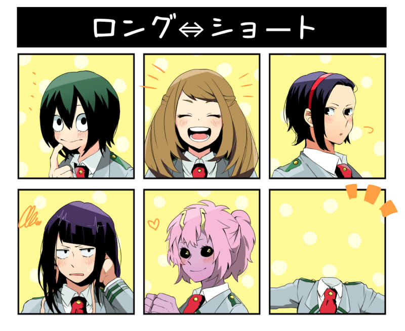 uraraka ochaco, asui tsuyu, yaoyorozu momo, ashido mina, jiro kyoka, and 1 more (boku no hero academia) drawn by gokujou_no_kaeru-yaki