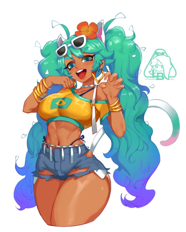 hatsune miku and brazilian miku (vocaloid) drawn by little123blood