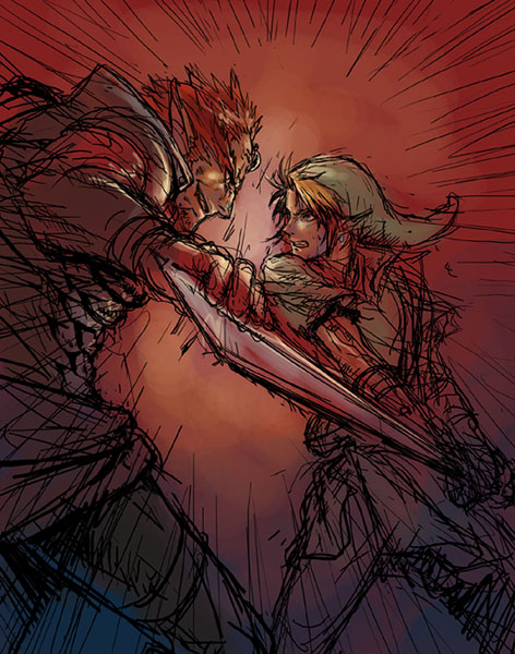 link and ganondorf (the legend of zelda and 1 more) drawn by kokutan_kitsunen