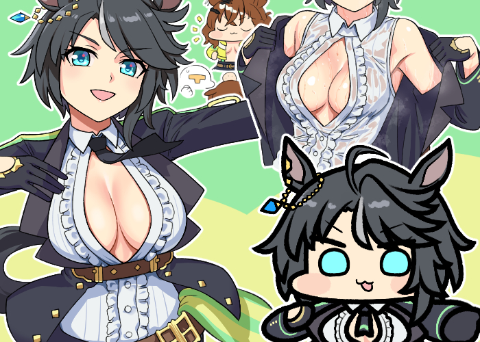 trainer, jungle pocket, and fuji kiseki (umamusume) drawn by jazz_jack