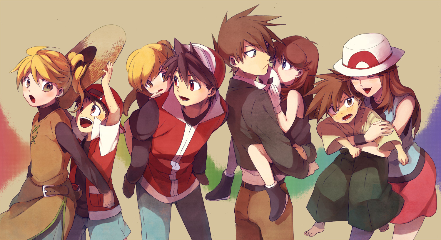 red, blue oak, green, and yellow (pokemon and 1 more) drawn by yui_ko |  Betabooru