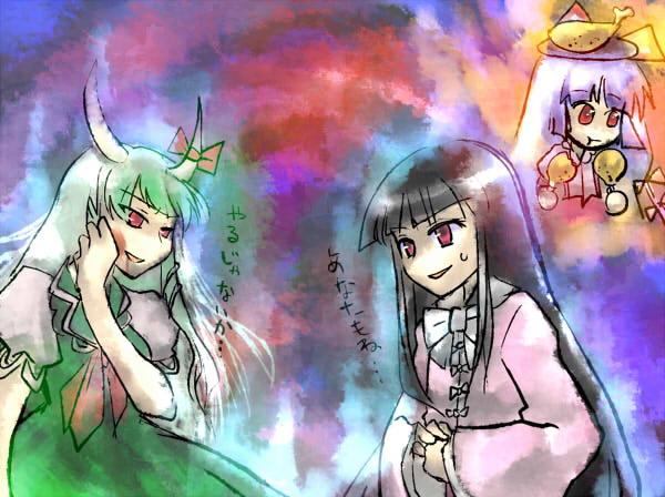 fujiwara no mokou, kamishirasawa keine, houraisan kaguya, and ex-keine (touhou) drawn by queen_qko