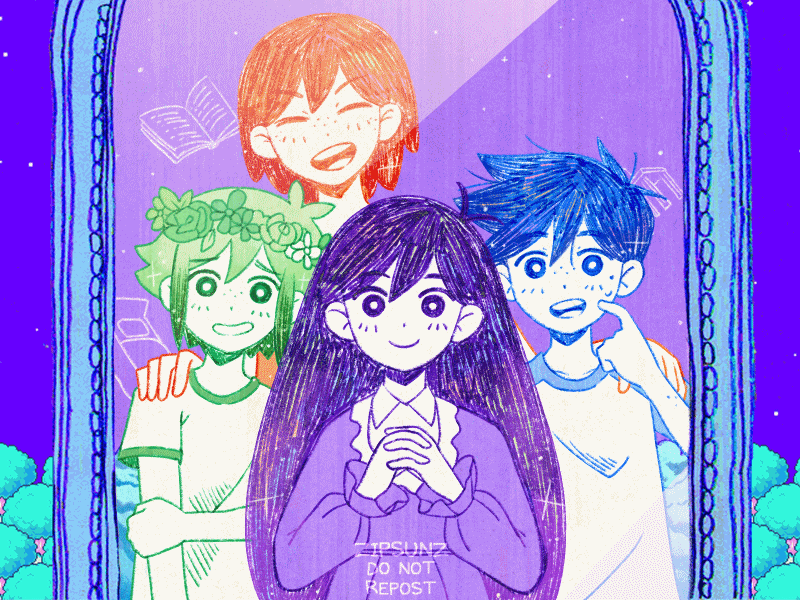 basil, mari, kel, and hero (omori) drawn by zipsunz
