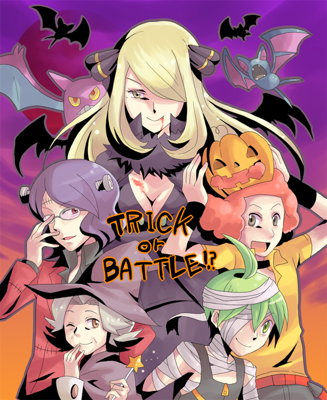 cynthia, frankenstein's monster, crobat, zubat, flint, and 3 more (pokemon and 2 more) drawn by cubexcube