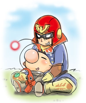 red pikmin, olimar, and captain falcon (super smash bros. and 2 more) drawn by koma_(side)