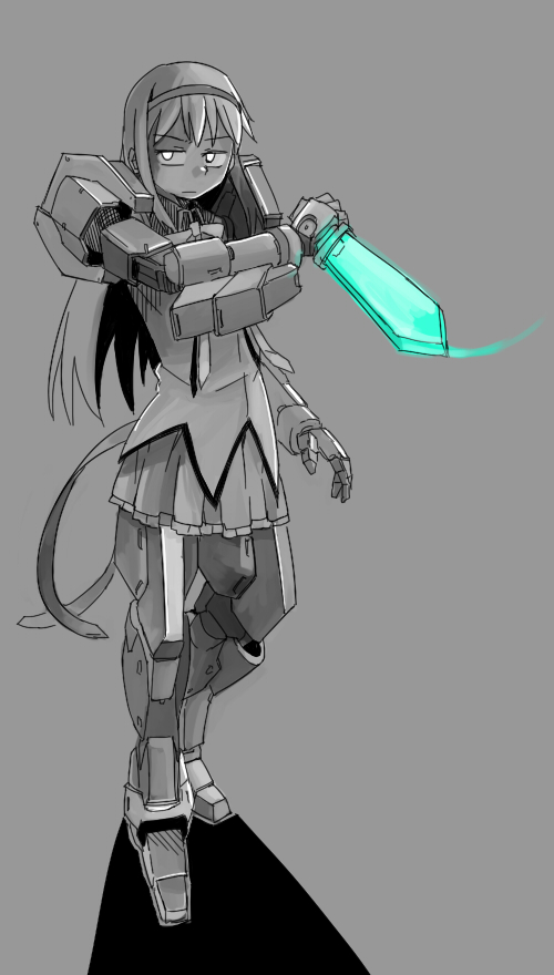 akemi homura, gundam age-1, and gundam age-1 spallow (mahou shoujo madoka magica and 2 more) drawn by hobbang