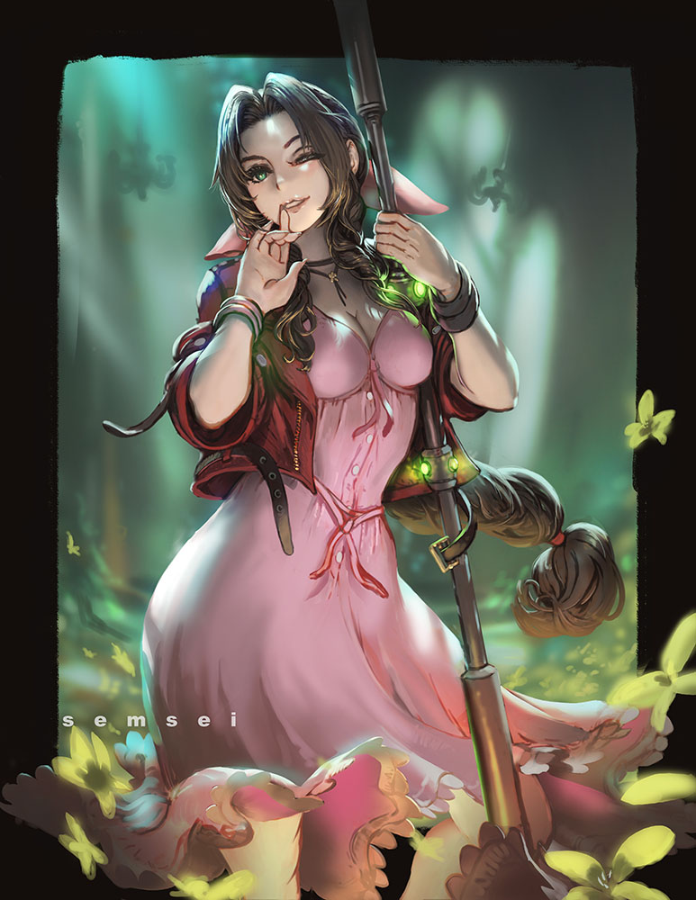 aerith gainsborough (final fantasy and 2 more) drawn by david_semsei