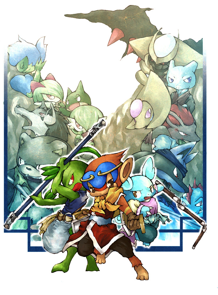 gardevoir, lucario, kirlia, mewtwo, giratina, and 14 more (pokemon and 2 more) drawn by redtrain