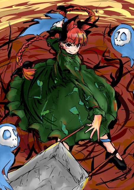 kaenbyou rin and zombie fairy (touhou) drawn by fechirin