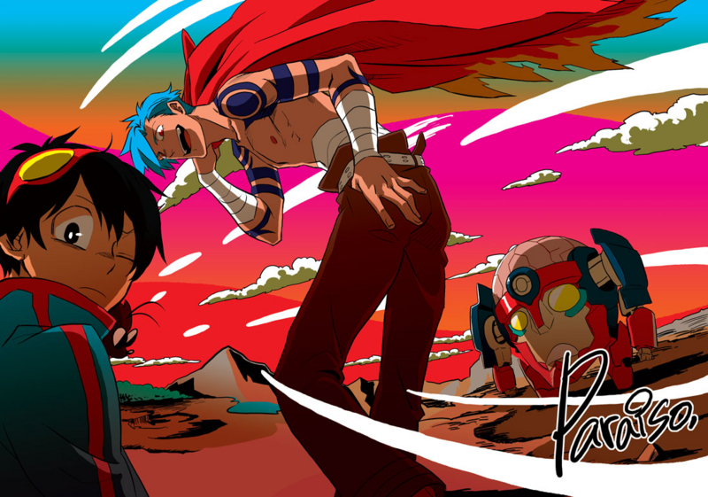 simon, kamina, boota, and lagann (tengen toppa gurren lagann) drawn by katou_(hyaena)