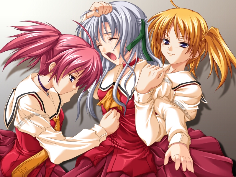 ariake fumino, ariake ayano, and yoshikawa shizune (kizumono no shoujo) drawn by asaga_aoi