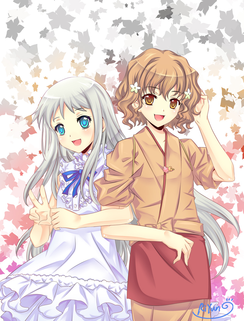 honma meiko and matsumae ohana (ano hi mita hana no namae wo bokutachi wa mada shiranai. and 1 more) drawn by riyun_(halodark)