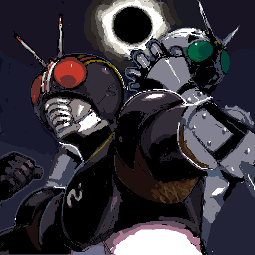 kamen rider black and shadow moon (kamen rider and 1 more) drawn by puchidori