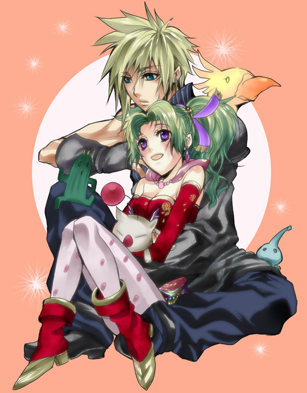 cloud strife, terra branford, moogle, sabotender, and koyokoyo (final fantasy and 3 more) drawn by asu_(asoras) and pupu_(leopupu)