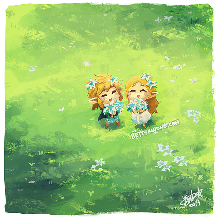 link and princess zelda (the legend of zelda and 1 more) drawn by bettykwong