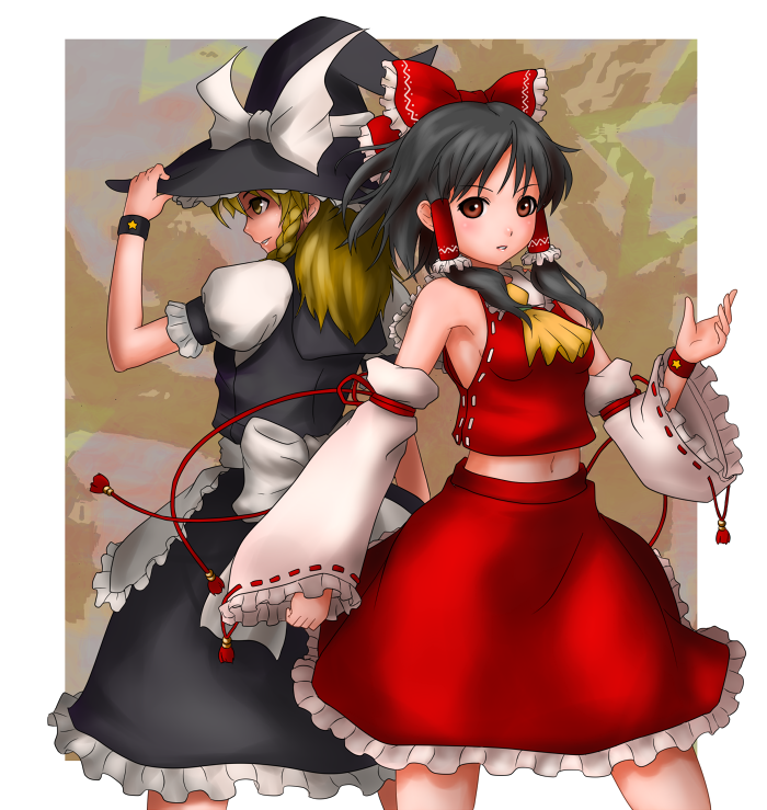 hakurei reimu and kirisame marisa (touhou) drawn by namine0079