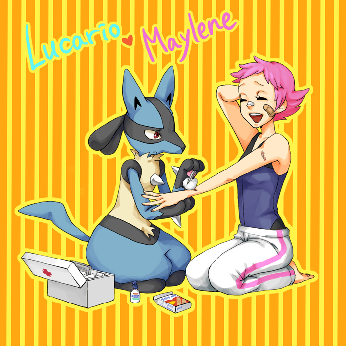lucario and maylene (pokemon and 1 more) drawn by tamiko_(funenbutsu)