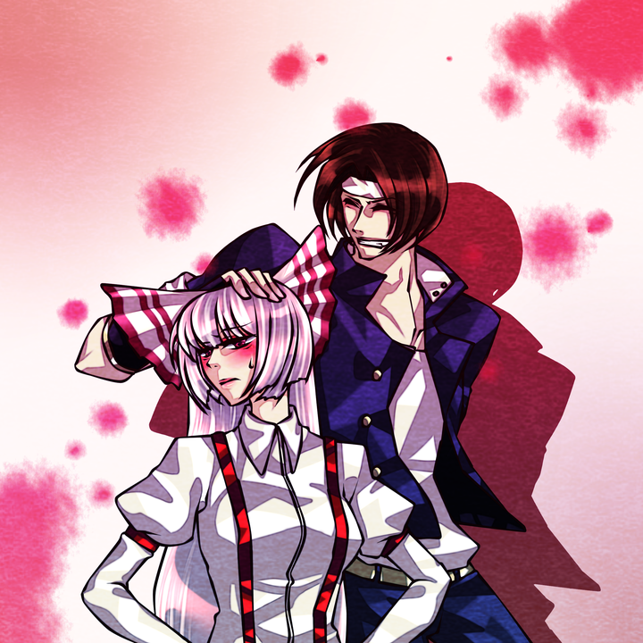 fujiwara no mokou and kusanagi kyou (touhou and 2 more) drawn by tobi_(discharge_cycle)
