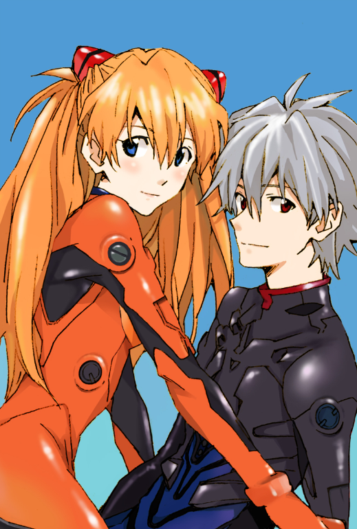 souryuu asuka langley and nagisa kaworu (neon genesis evangelion) drawn by mako_(macomaco7)