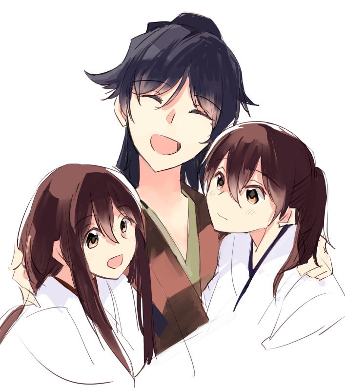 kaga, akagi, and houshou (kantai collection) drawn by takamachiya
