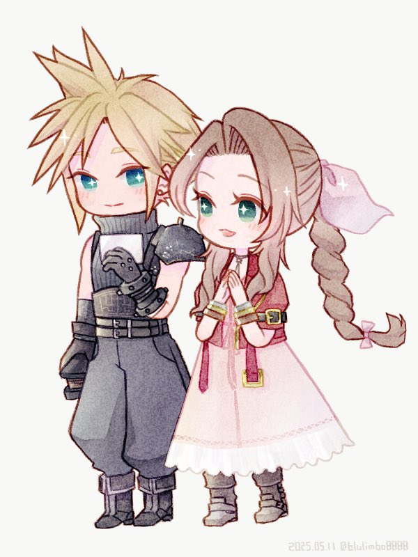 cloud strife and aerith gainsborough (final fantasy and 3 more) drawn by bluelimbo8888