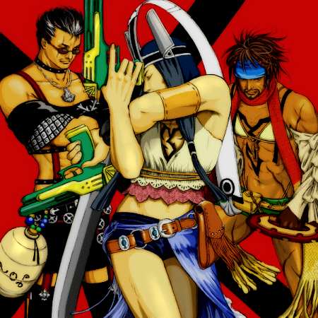 yuna, rikku, thief, gunner, jecht, and 3 more (final fantasy and 2 more) drawn by 2nco