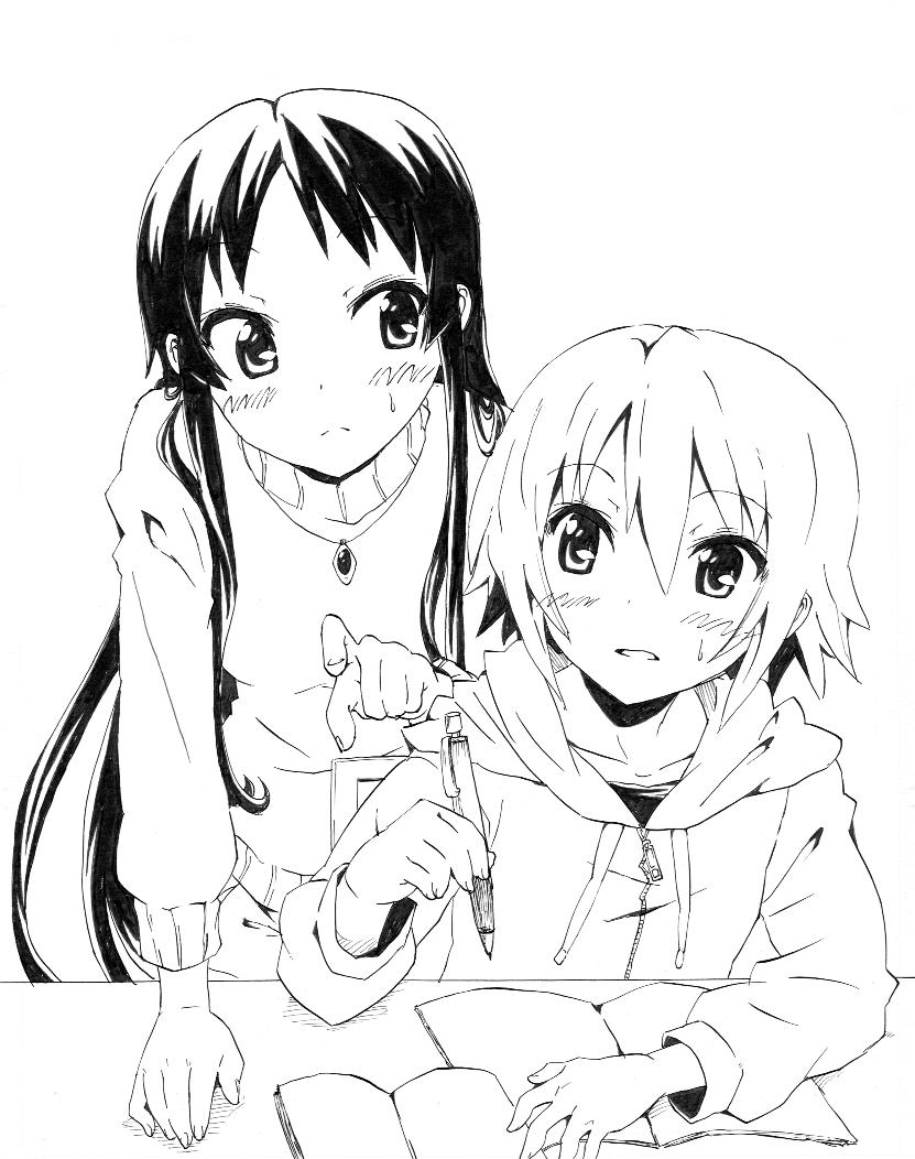 akiyama mio and tainaka ritsu (k-on!) drawn by nome_(nnoommee)