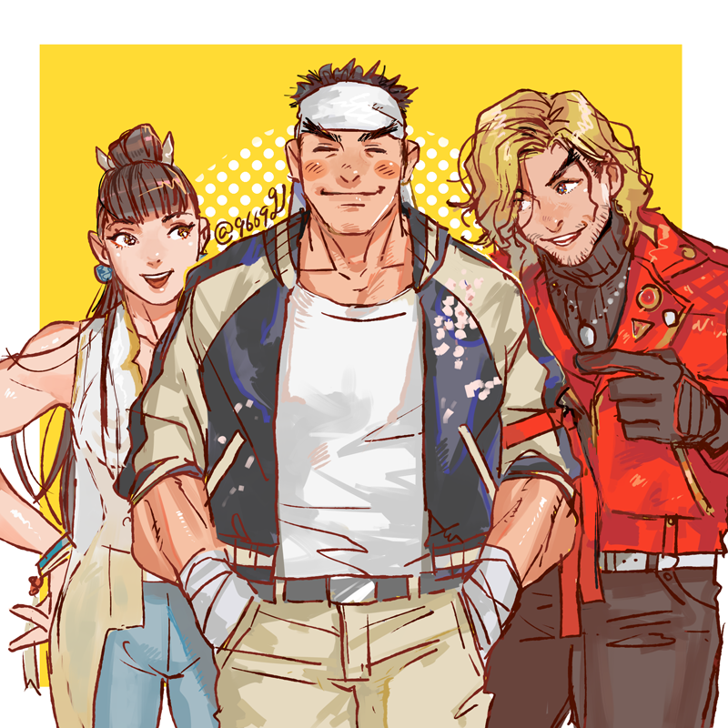 chun-li, ryu, and ken masters (street fighter and 1 more) drawn by kurononekojyo