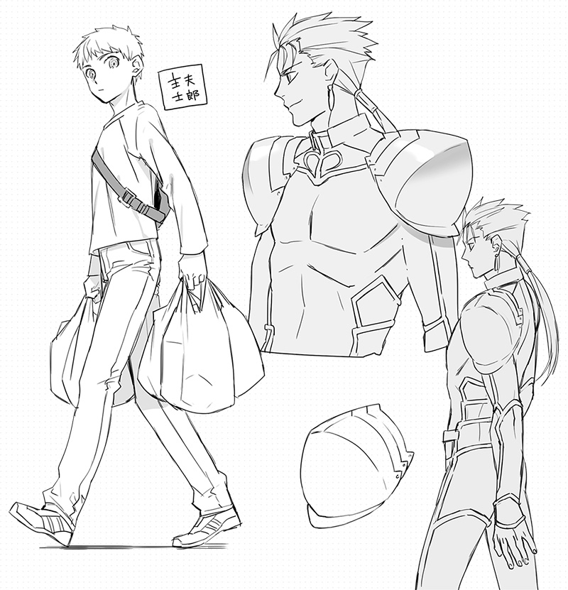 emiya shirou and cu chulainn (fate and 1 more) drawn by taa_(acid)