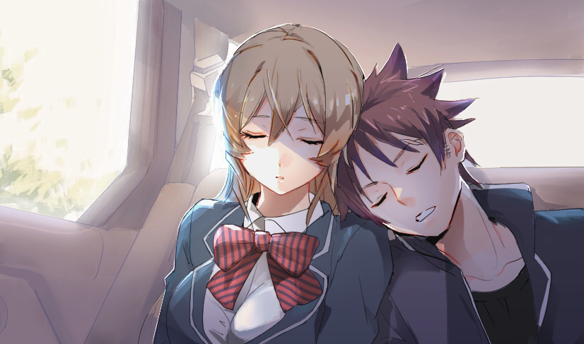 nakiri erina and yukihira souma (shokugeki no souma) drawn by doromame