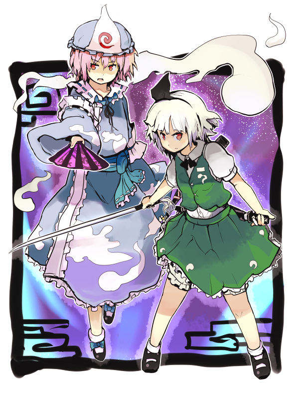 konpaku youmu and saigyouji yuyuko (touhou) drawn by sergei_(pattundo)